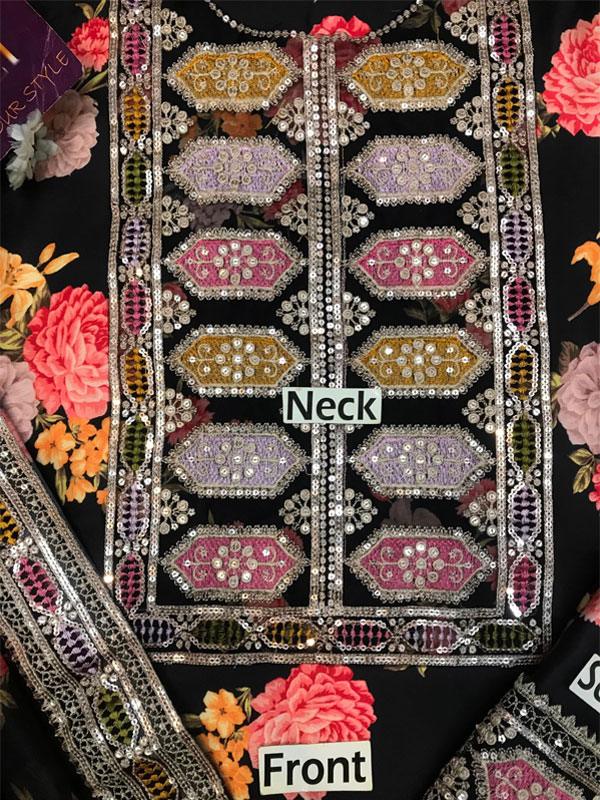 Shamoze Silk Heavy Embroidered Dress With Printed Silk Dupatta (Unstitched)