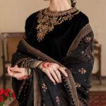Luxury Velvet Embroidered Bridal Dress with Net Dupatta