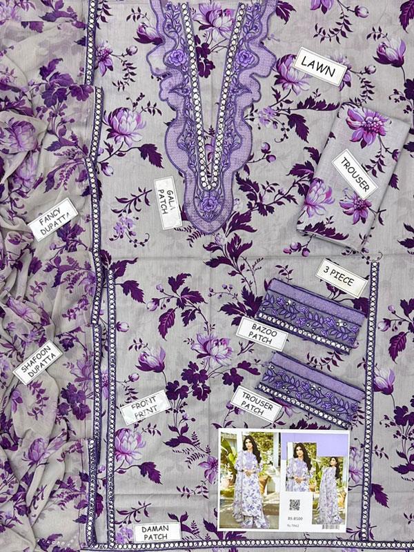 Luxury Lawn Embroidered Dress with Chiffon Dupatta (Unstitched)