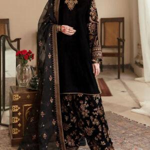 Luxury Velvet Embroidered Bridal Dress with Net Dupatta