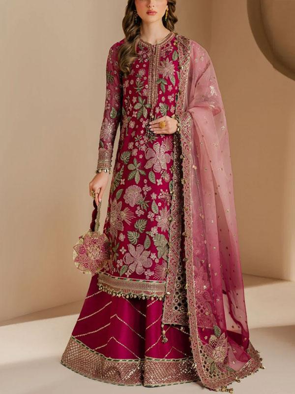 Semi Pure Chiffon Heavy Embroidered Dress with NET Dupatta (Unstitched)