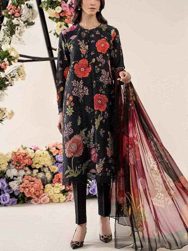 Banadora Unstitched Lawn Dress with Airjet Printed Dupatta