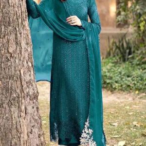 Chiffon Heavy Sequins Embroidered Dress with Chiffon Dupatta (Unstitched)