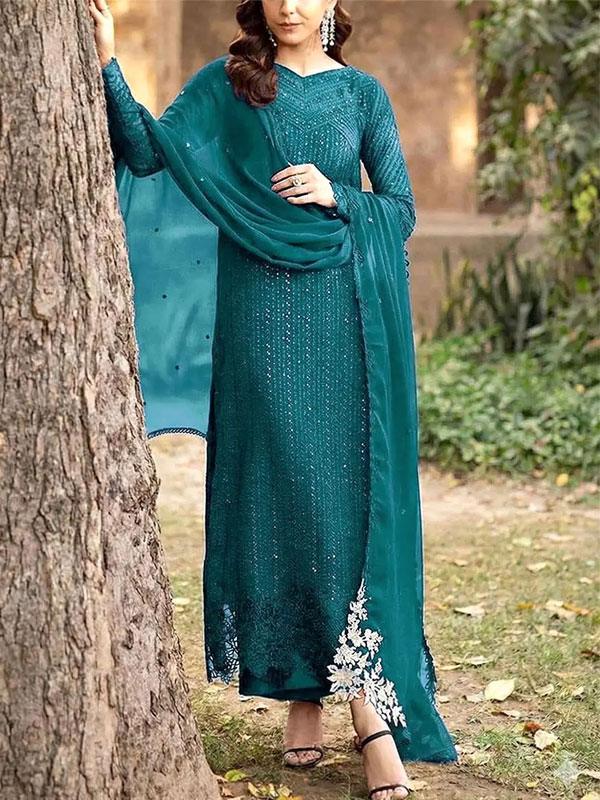 Chiffon Heavy Sequins Embroidered Dress with Chiffon Dupatta (Unstitched)