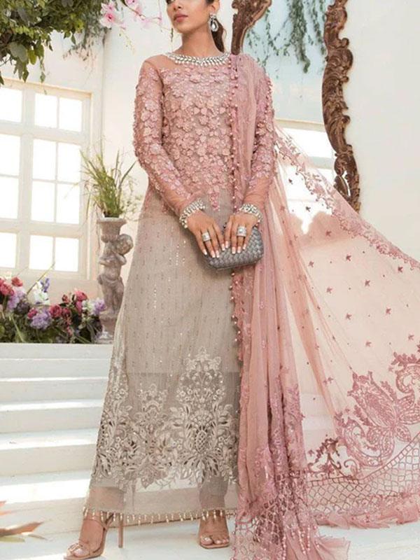 Chiffon Handwork Heavy Embroidered Tie & Die Chiffon Wedding Dress