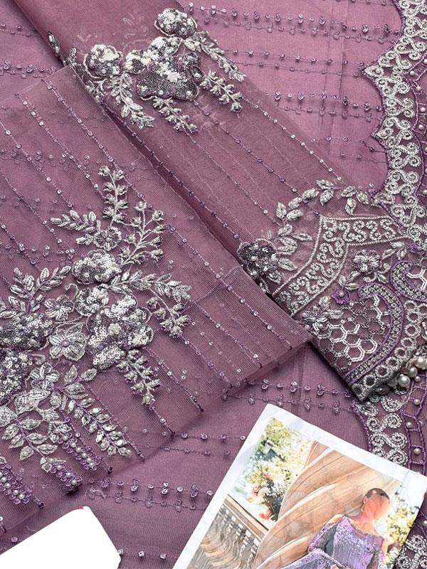 NET Heavy Sequence Embroidered Pearls Work Saree 7 Yard (Unstitched)