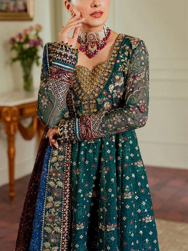 Chiffon Heavy Sequins Embroidered Dress with 4-Side Dupatta (Unstitched)