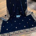 Velvet Spengle Embroidered Party Dress with Velvet Shawl (Unstitched)