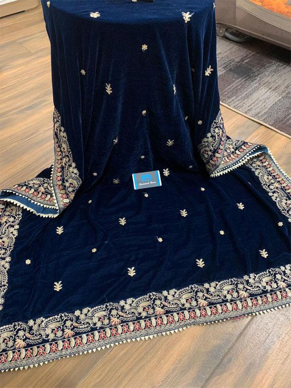 Velvet Spengle Embroidered Party Dress with Velvet Shawl (Unstitched)