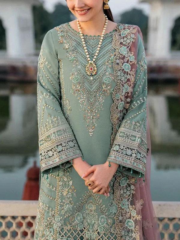 Luxury Chiffon Embroidery Suit with 4-Side Net Dupatta