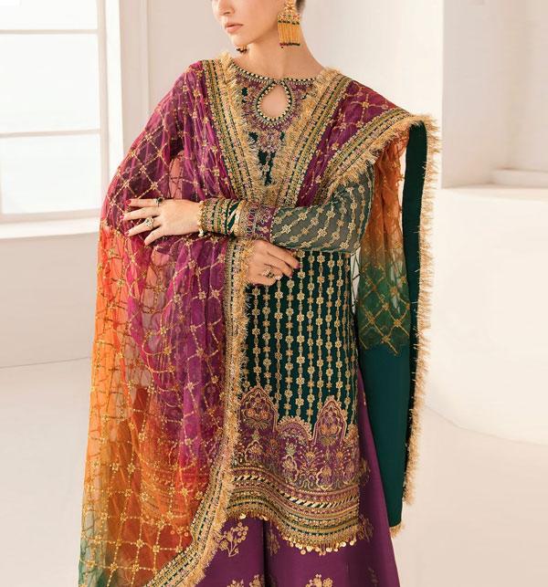 Embroidered Organza Dress with Double Shadeed Dupatta (Unstitched)