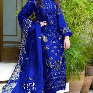 Cotton Heavy Embroidered Dress with Bamber Chiffon Dupatta (Unstitched)