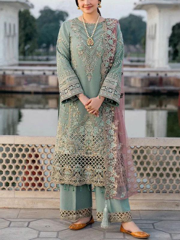 Luxury Chiffon Embroidery Suit with 4-Side Net Dupatta