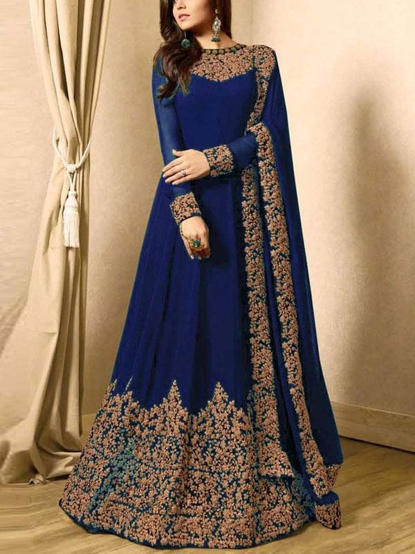Chiffon Embroidered Navy Blue Maxi (Unstitched)