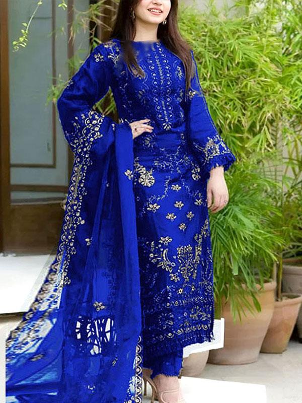 Cotton Heavy Embroidered Dress with Bamber Chiffon Dupatta (Unstitched)