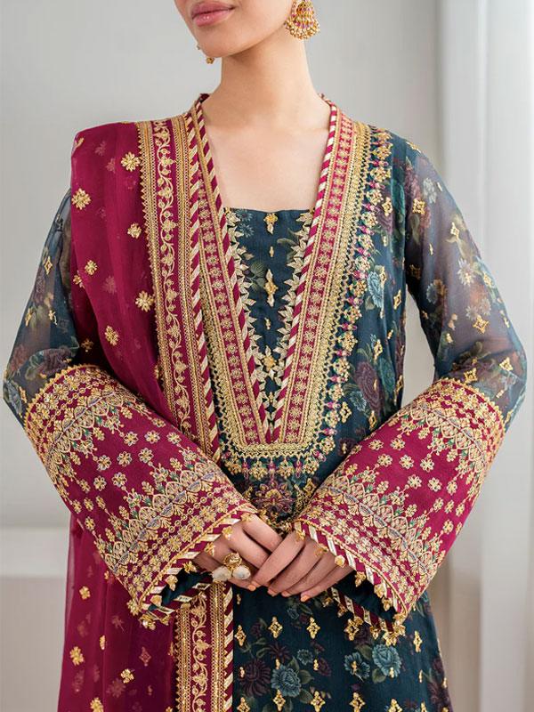 BAROQUE Chiffon Heavy Embroidered Dress with Digital Printed Sequins Dupatta (Unstitched)