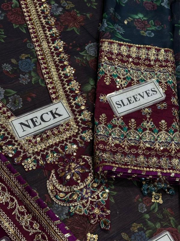BAROQUE Chiffon Heavy Embroidered Dress with Digital Printed Sequins Dupatta (Unstitched)