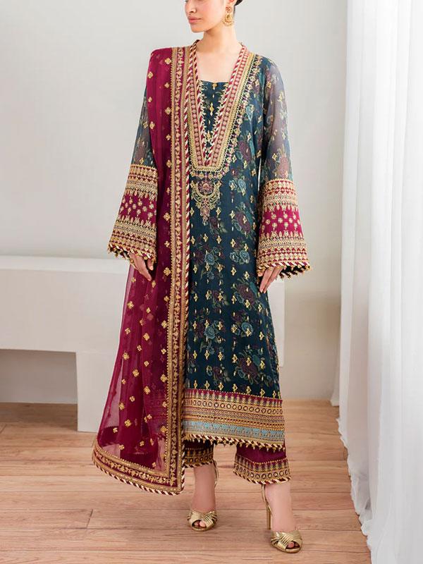 BAROQUE Chiffon Heavy Embroidered Dress with Digital Printed Sequins Dupatta (Unstitched)