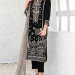 Velvet Sequins Embroidered Dress with Masoori Dupatta (Unstitched)