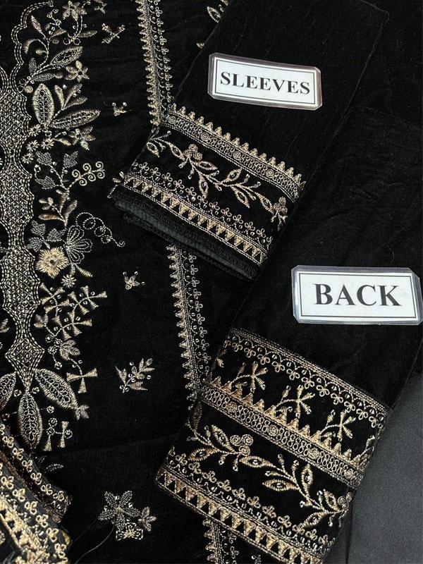 Velvet Sequins Embroidered Dress with Masoori Dupatta (Unstitched)