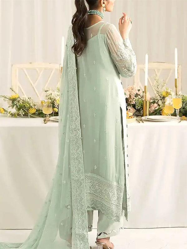 Heavy Embroidered Chiffon Formal Party & Wedding Dress (Unstitched) Upgrade your festive and wedding wardrobe with this luxurious heavy embroidered chiffon dress, crafted with fine thread and sequins detailing. The fully embroidered front, back, and sleeves add an elegant charm, paired with a beautifully embroidered chiffon dupatta and a soft trouser — perfect for formal events, parties, and wedding occasions. ✨ Features: Heavy embroidered chiffon front Embroidered chiffon back Embroidered chiffon sleeves Embroidered chiffon dupatta Plain trouser Premium quality fabric ideal for formal & wedding wear