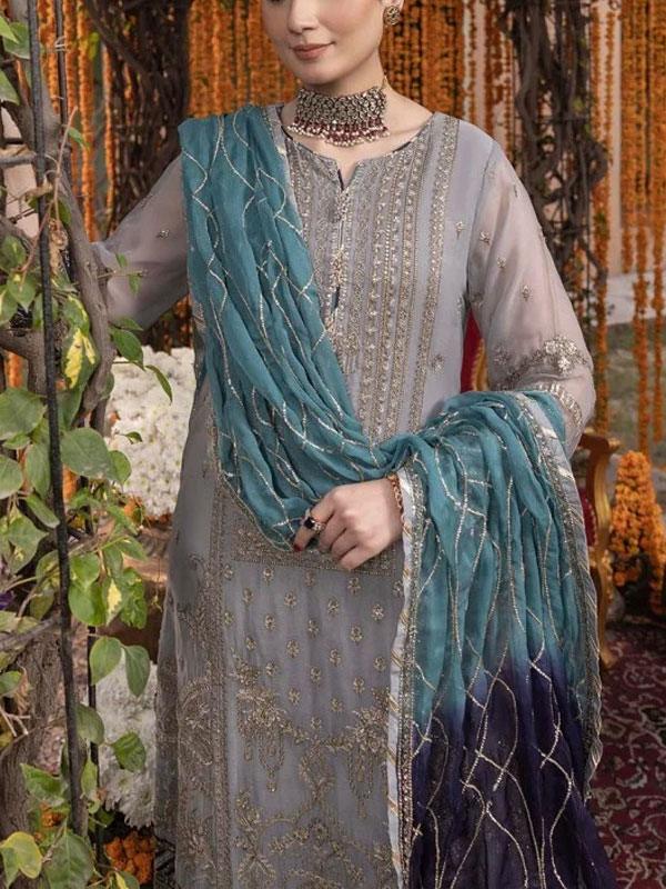 Chiffon Heavy Embroidered Dress With Embroidered Chiffon Dupatta (Unstitched)