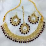 Golden Brown Pearl Choker Set with Earrings & Matha Patti