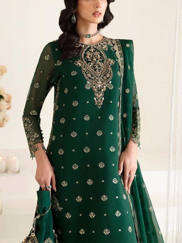 Heavy Chiffon Embroidered Dress With 4 Side Embroidered Dupatta (Unstitched)