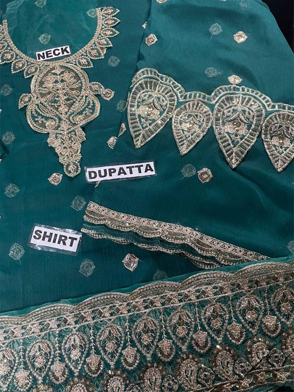Heavy Chiffon Embroidered Dress With 4 Side Embroidered Dupatta (Unstitched)