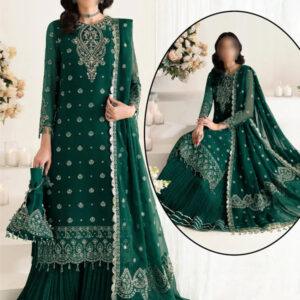 Heavy Chiffon Embroidered Dress With 4 Side Embroidered Dupatta (Unstitched)