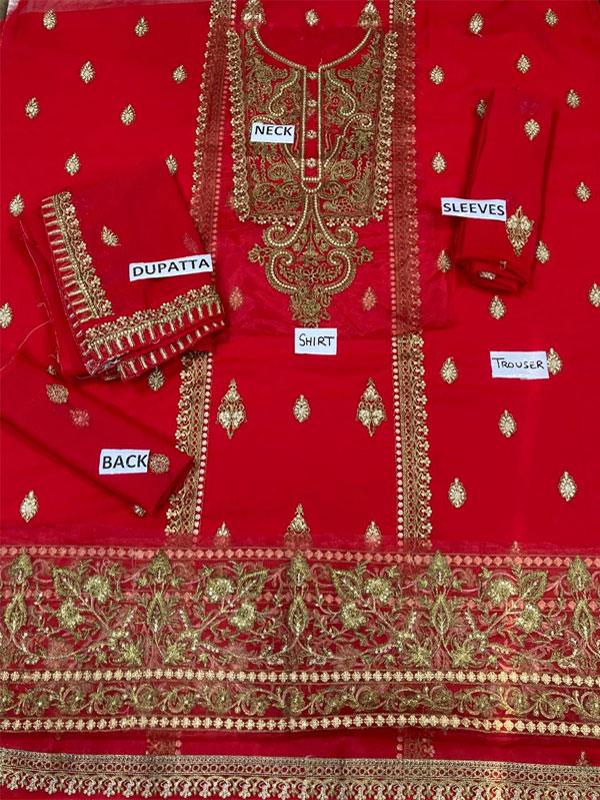 Luxury Chiffon 3-Piece Embroidered Suit