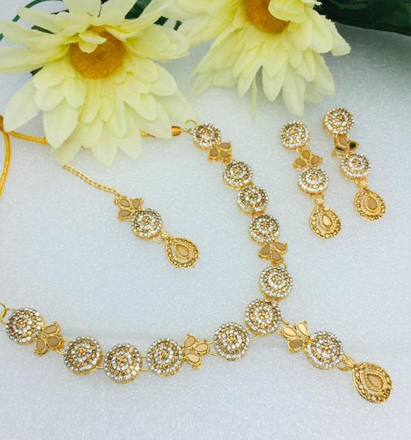 Premium Golden Zircon Necklace Fashion Jewelry Set With Earrings