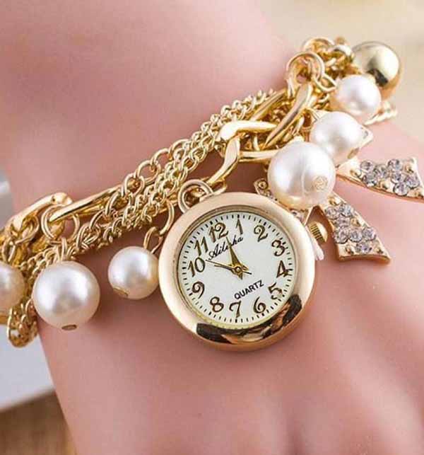Fashionable Multi Layer Bow Charm Bracelet Watch