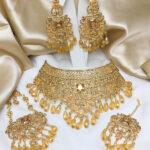 Antique Golden Pearl Bridal Set with Earrings, Jhumar & Teeka