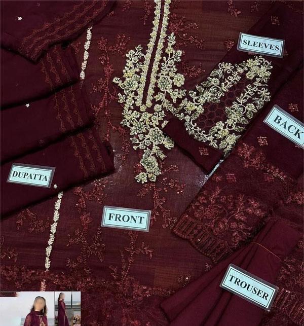 Luxury Chiffon 3 Piece Embroidered Outfit