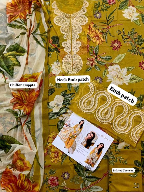 Digital Printed Embroidery Lawn Dress with Chiffon Dupatta (Unstitched)