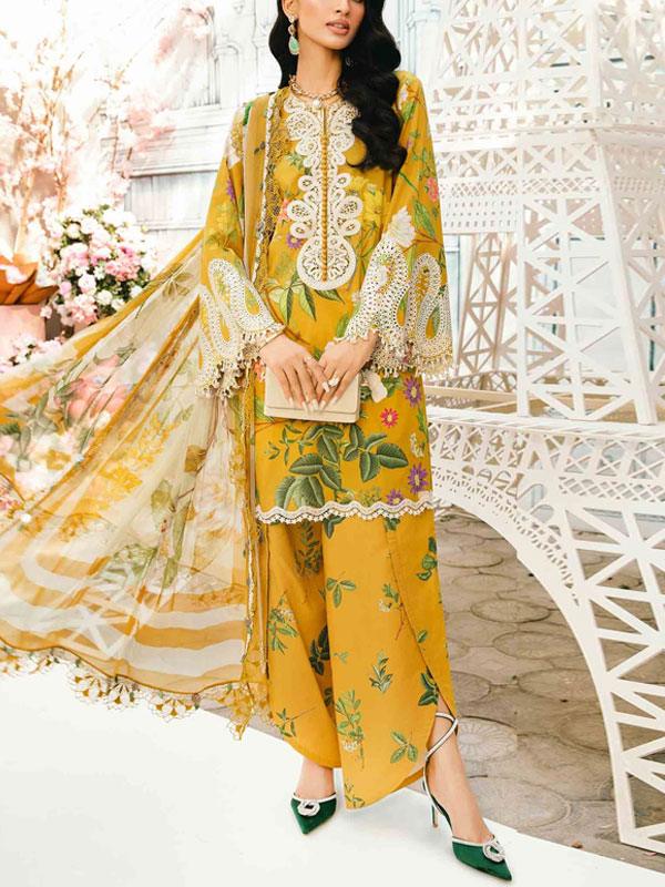Digital Printed Embroidery Lawn Dress with Chiffon Dupatta (Unstitched)