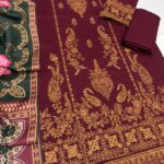 Winter Unstitched Embroidered Dhanak Suit with Wool Shawl Dupatta