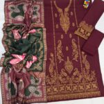 Winter Unstitched Embroidered Dhanak Suit with Wool Shawl Dupatta
