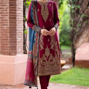 Winter Unstitched Embroidered Dhanak Suit with Wool Shawl Dupatta