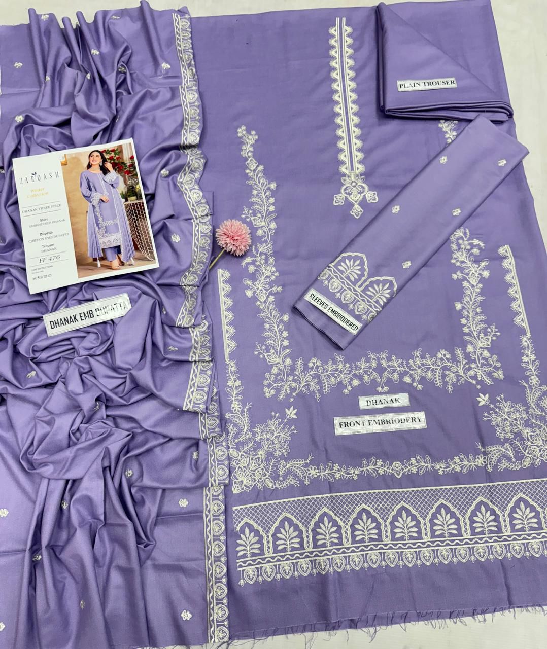 Premium 3-Piece Embroidered Dhanak Suit – Winter Collection