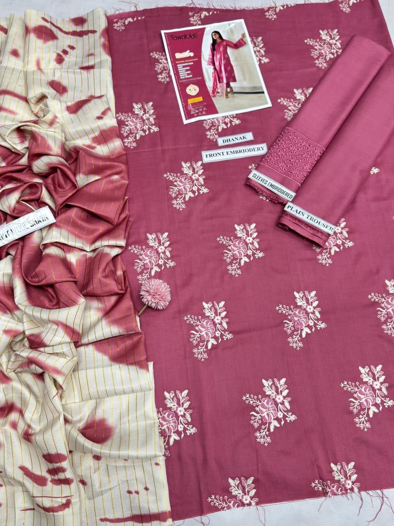 Premium 3-Piece Heavy Embroidered Dhanak Suit – Winter Collection