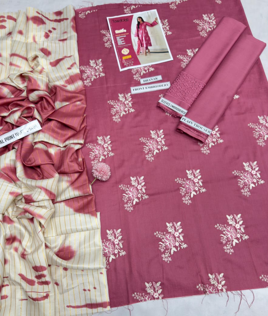 Premium 3-Piece Heavy Embroidered Dhanak Suit – Winter Collection